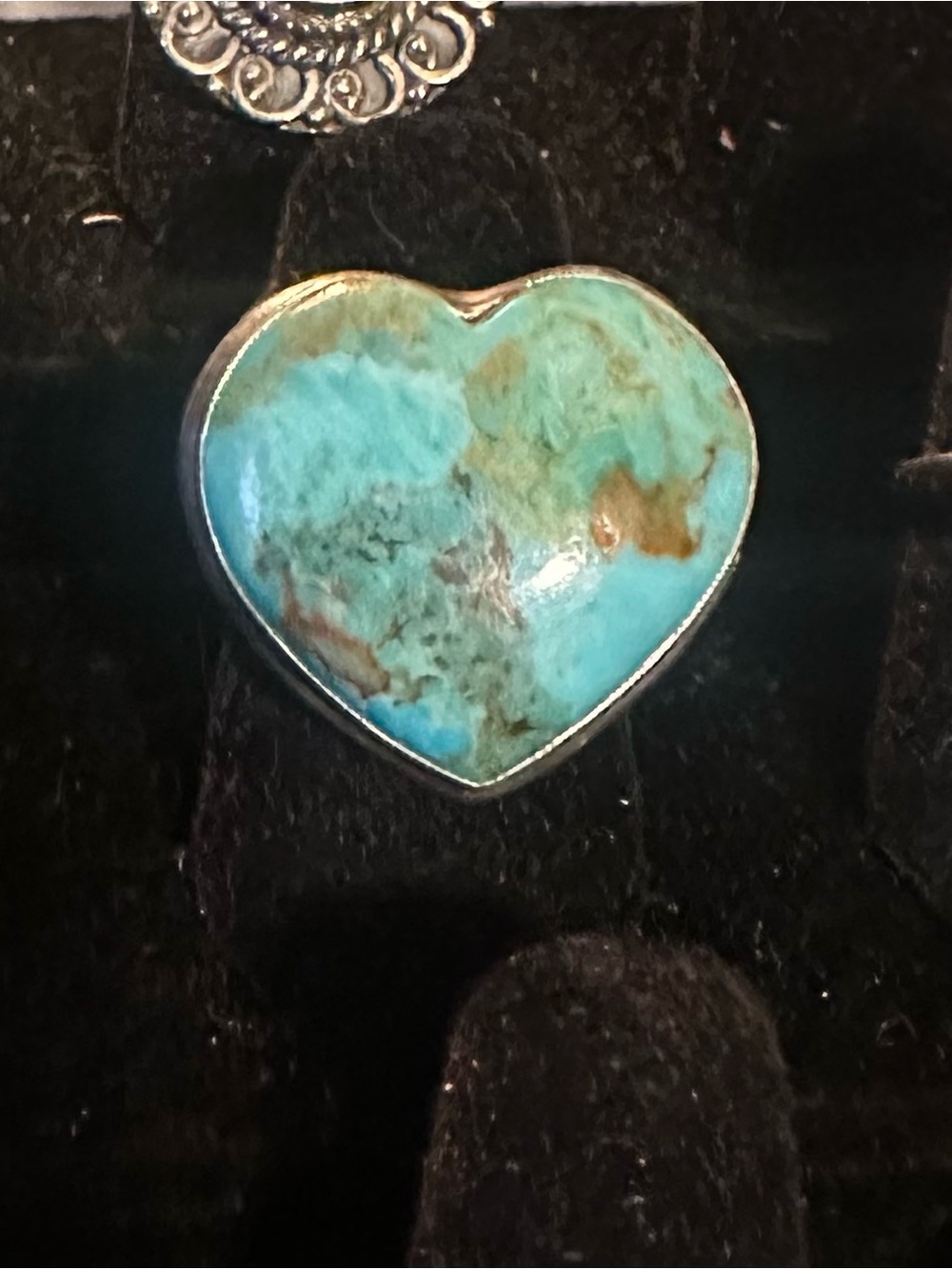 Heart Shaped Turquoise Stone Ring .925 silver - Blue Green Heart Jewelry